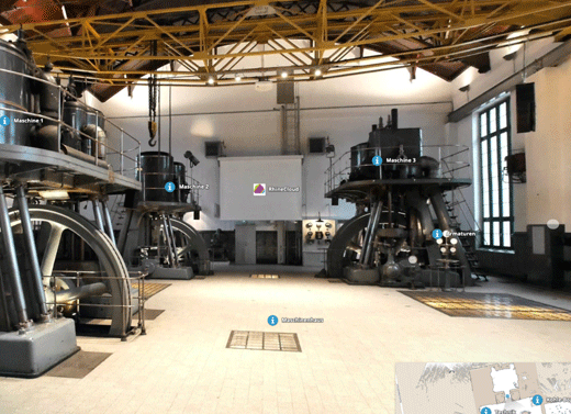 Screenshot des virtuellen Rundgangs im historischen Wasserwerk Bockum