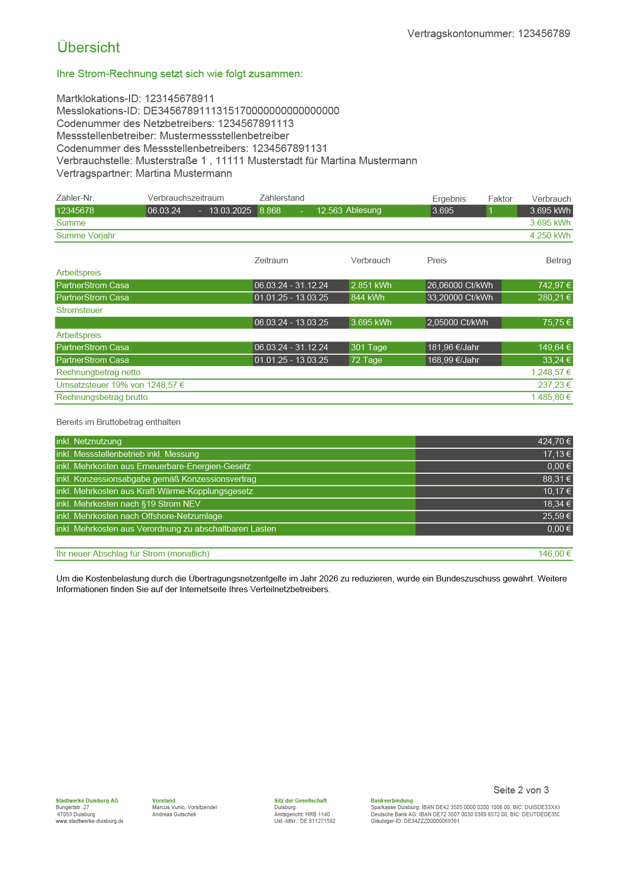 Beispielrechnung einer Stromrechnung