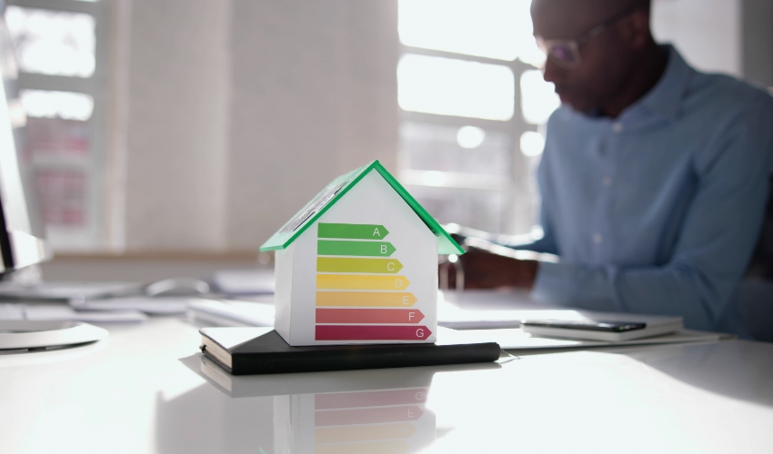 Miniaturhaus mit Energieverbrauch Skala