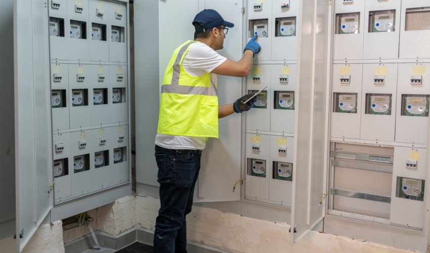 Techniker liest Verbrauchsstände ab